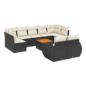 vidaXL 10 Piece Solid Acacia Wood Sofa Set in Black/White/Cream