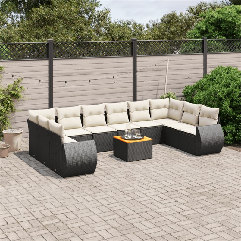 vidaXL 11 Piece Steel Sofa Set in Black/Cream