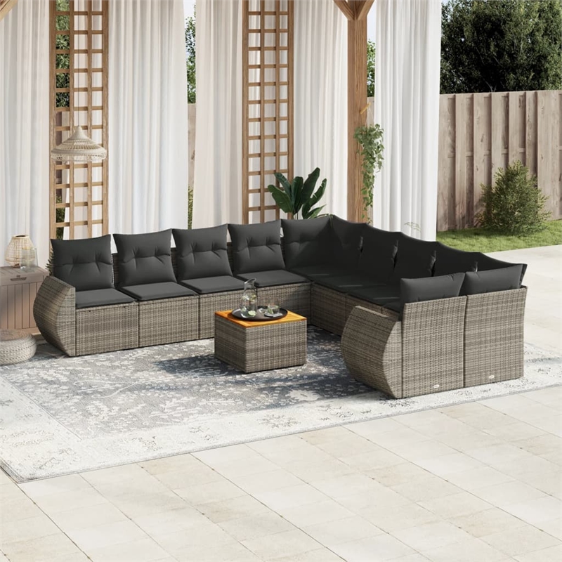 vidaXL 11 Piece Solid Acacia Wood Sofa Set in Gray