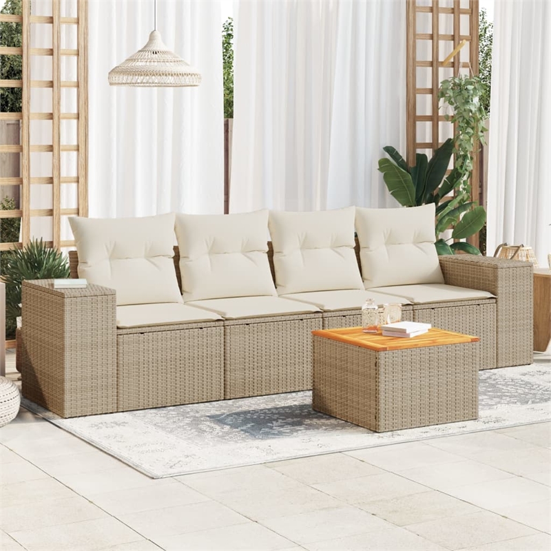 vidaXL 5 Piece Solid Acacia Wood Small Sofa Set in Beige