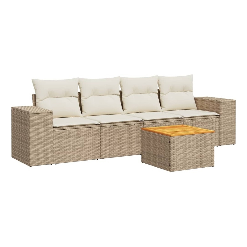 vidaXL 5 Piece Solid Acacia Wood Small Sofa Set in Beige