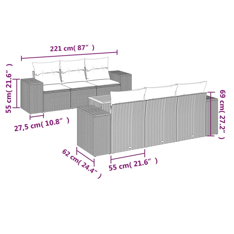 vidaXL 7 Piece Steel Sofa Set in Dark Gray
