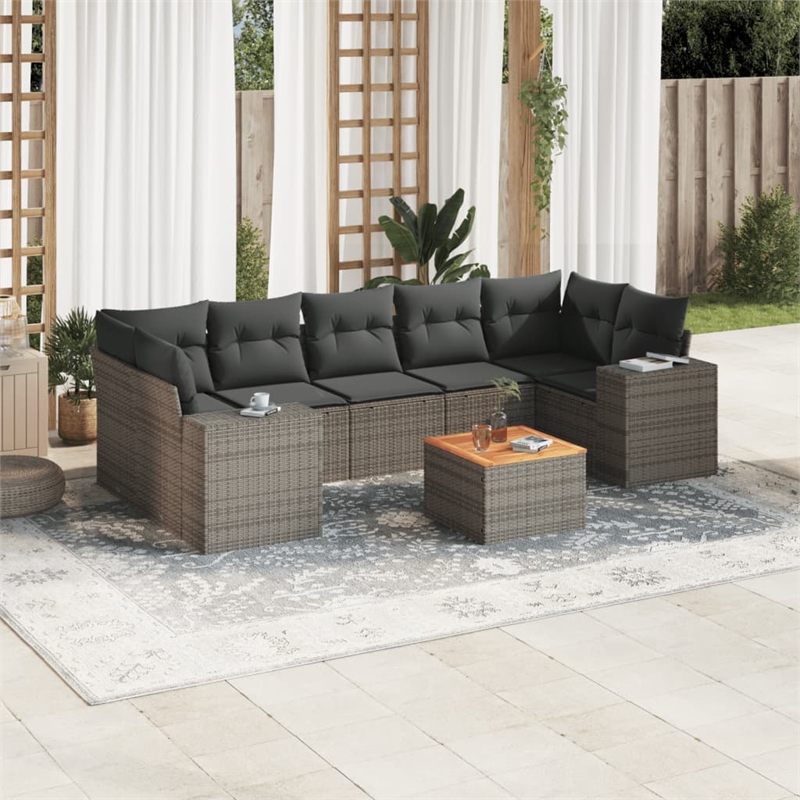 vidaXL 8 Piece Solid Acacia Wood Sofa Set in Gray