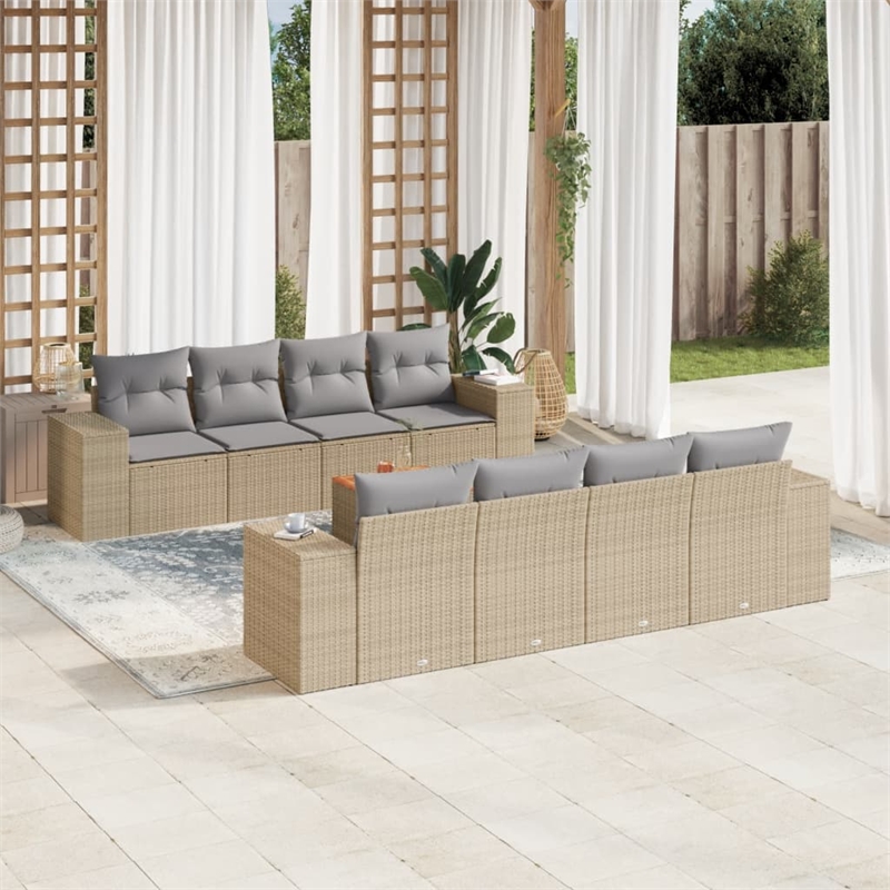 vidaXL 9 Piece Steel Sofa Set in Gray/Beige