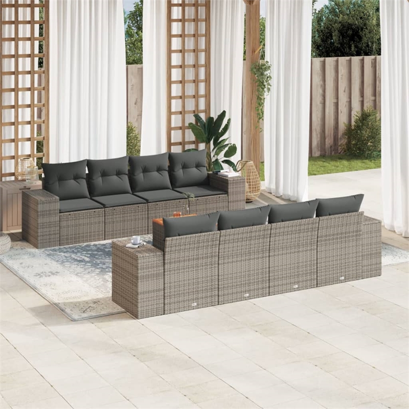 vidaXL 9 Piece Solid Acacia Wood Sofa Set in Gray