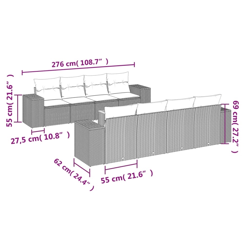 vidaXL 9 Piece Solid Acacia Wood Sofa Set in Gray
