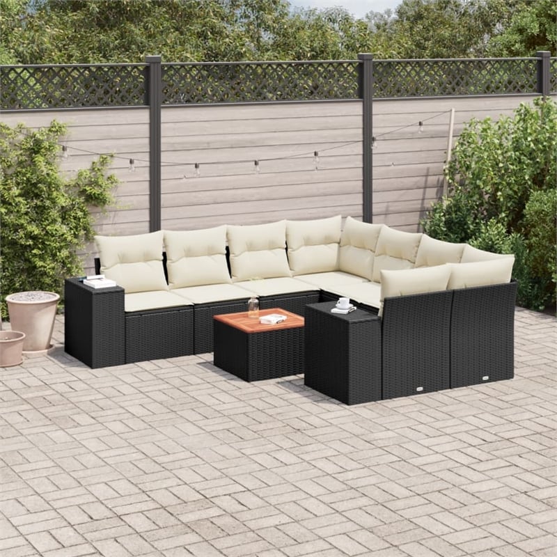 vidaXL 9 Piece Poly Rattan Sofa Set in Black