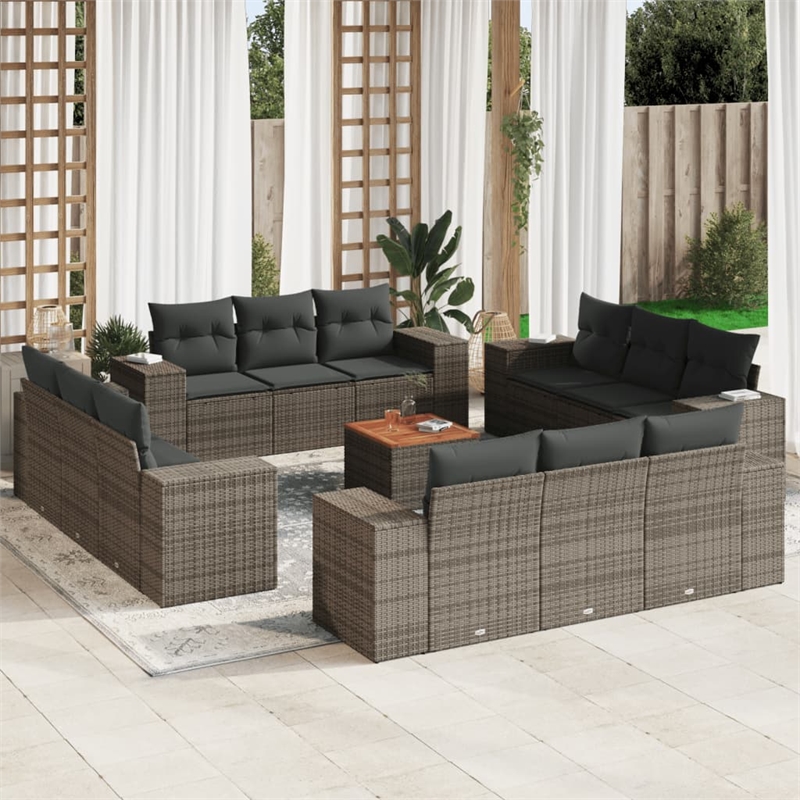 vidaXL 13 Piece Solid Acacia Wood Sofa Set in Gray
