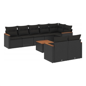 vidaXL 9 Piece Solid Acacia Wood Large Sofa Set in Black