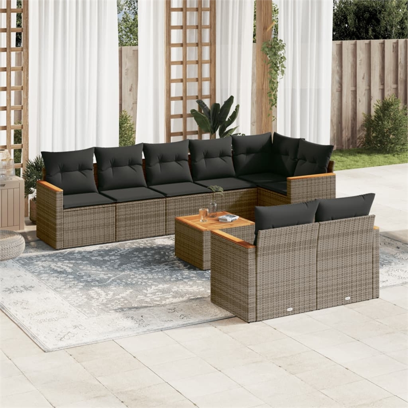 vidaXL Solid Acacia Wood Large Sofa Set in Gray