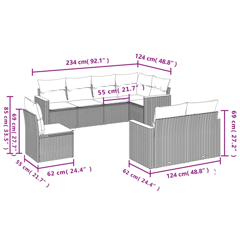vidaXL 8 Piece Poly Rattan Sofa Set in Black