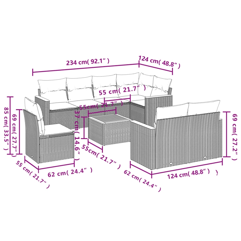 vidaXL 9 Piece Sofa Set in Cream/Beige