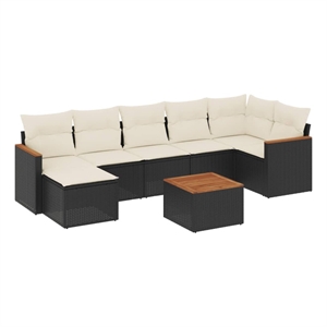 vidaXL 8 Piece Solid Acacia Wood Sofa Set in Black/White/Cream