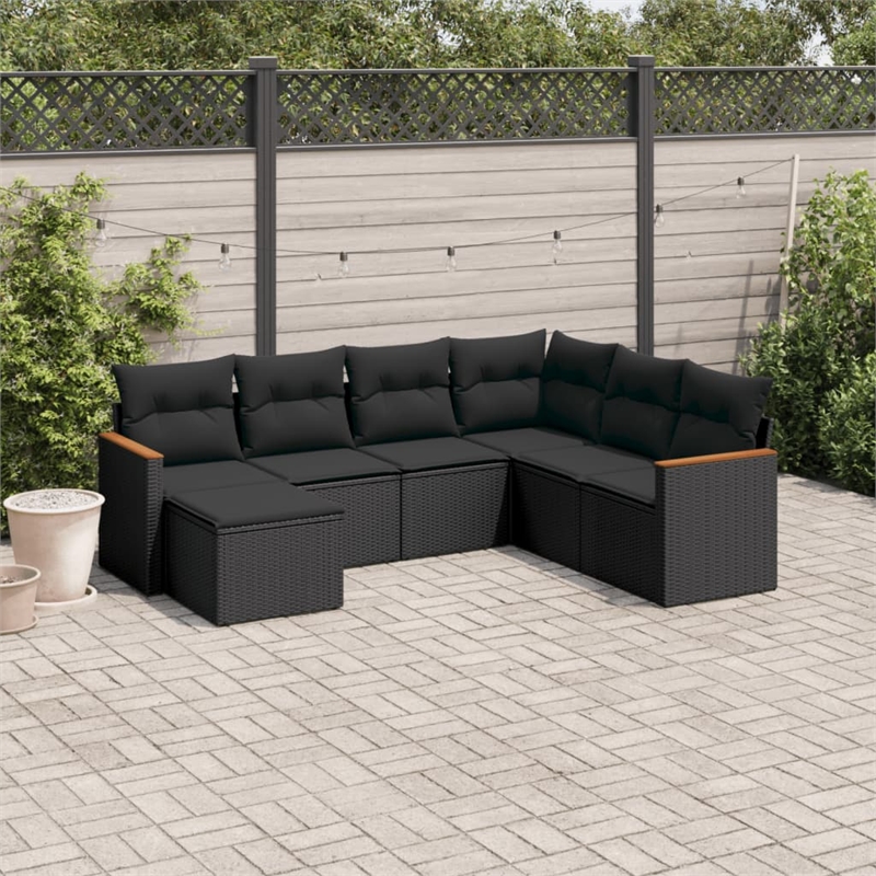 vidaXL 7 Piece Poly Rattan Sofa Set in Black