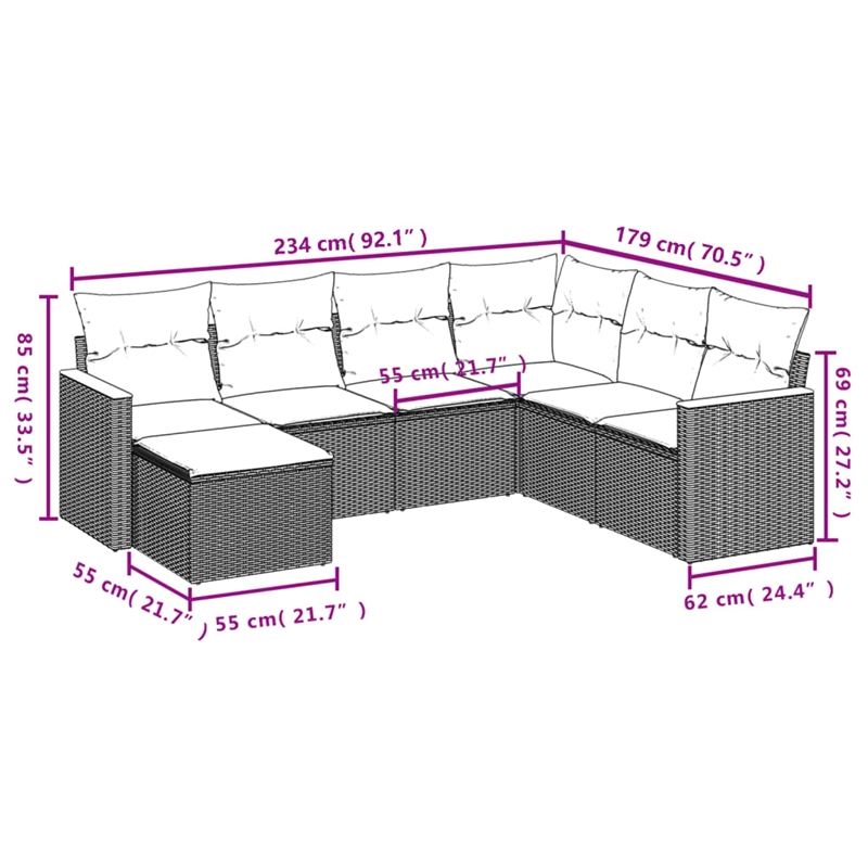 vidaXL 7 Piece Poly Rattan Sofa Set in Black