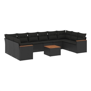 vidaXL 11 Piece Poly Rattan Sofa Set in Black