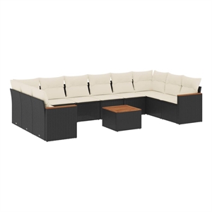 vidaXL 11 Piece Solid Acacia Wood Sofa Set in Black/White/Cream