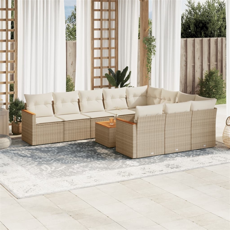 vidaXL 11 Piece Solid Acacia Wood Large Sofa Set in Beige