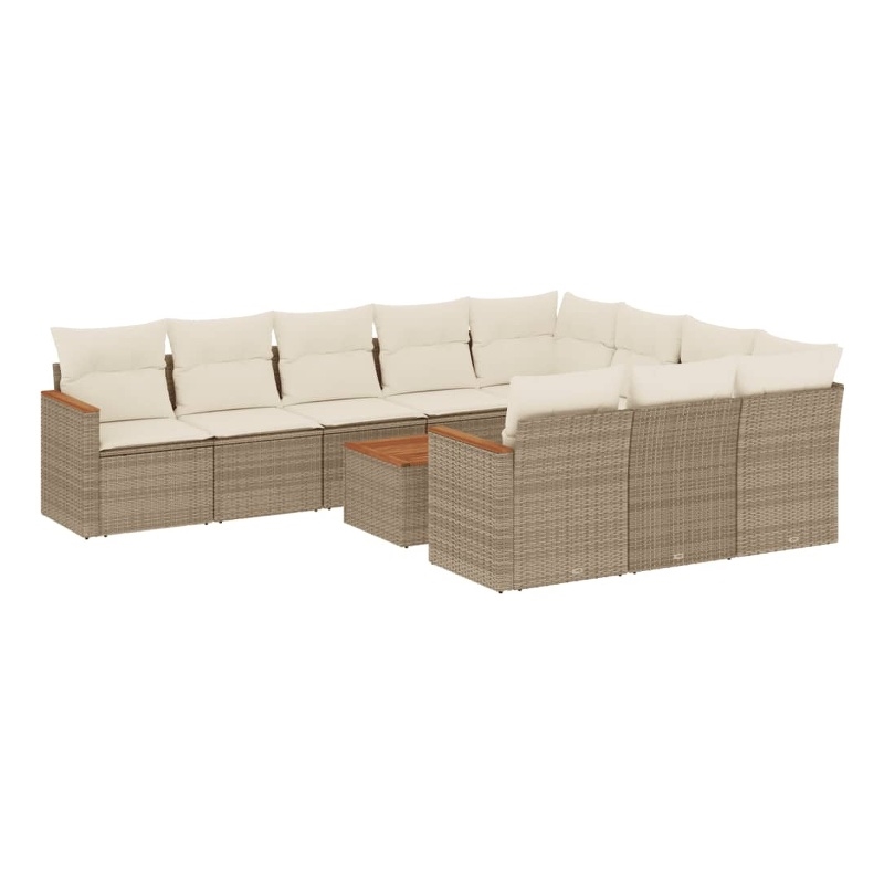 vidaXL 11 Piece Solid Acacia Wood Large Sofa Set in Beige