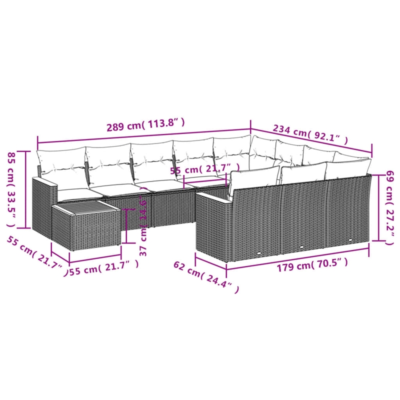 vidaXL 11 Piece Solid Acacia Wood Sofa Set in Gray