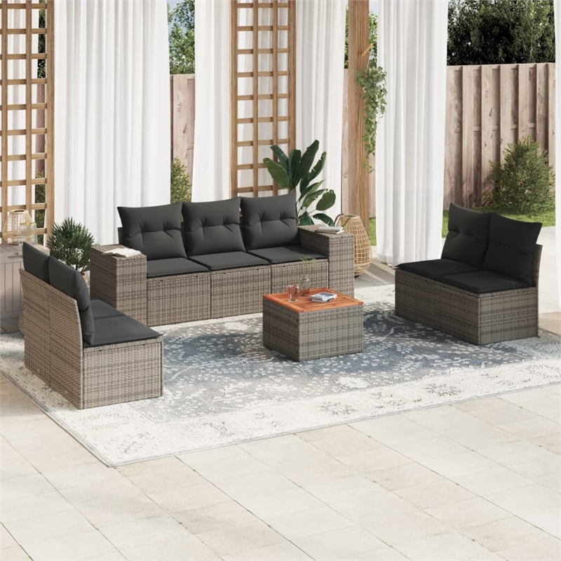 vidaXL 8 Piece Solid Acacia Wood Large Sofa Set in Gray