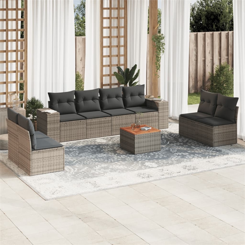 vidaXL 9 Piece Solid Acacia Wood Sofa Set in Gray