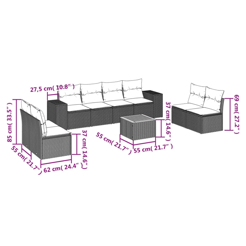 vidaXL 9 Piece Solid Acacia Wood Sofa Set in Gray