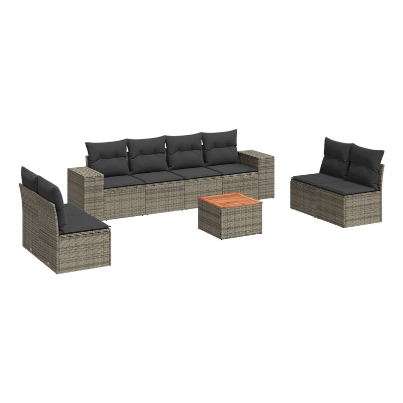 vidaXL 9 Piece Solid Acacia Wood Sofa Set in Gray