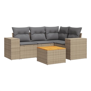 vidaXL 5 Piece Solid Acacia Wood Sofa Set in Beige
