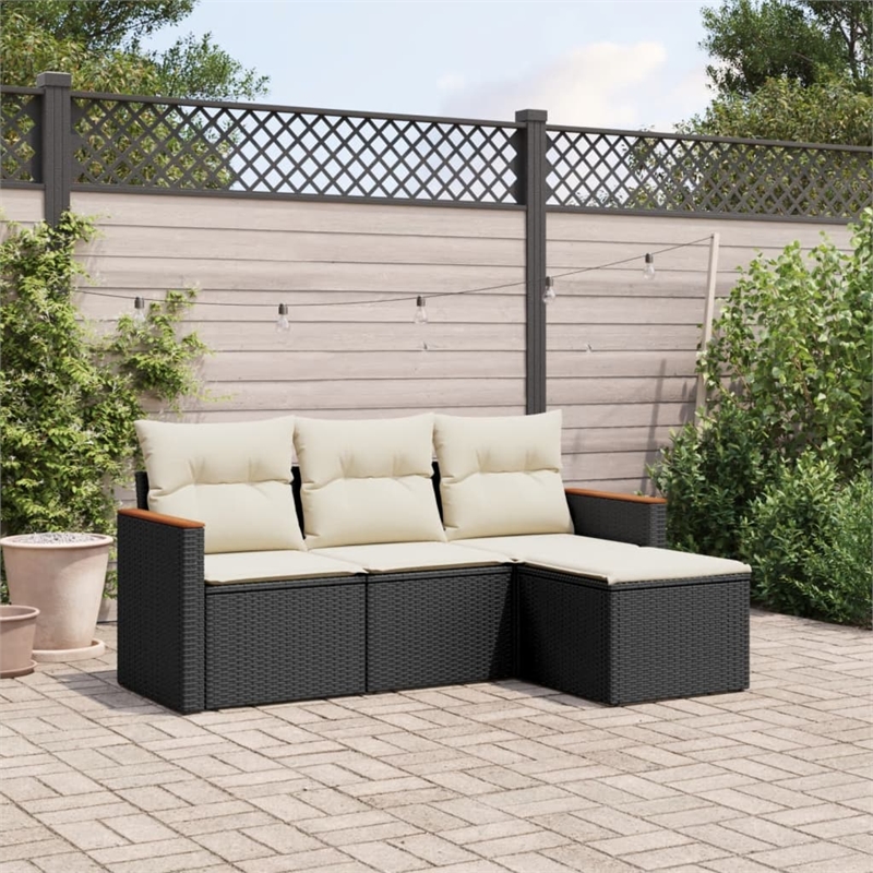 vidaXL 4 Piece Steel Sofa Set in Black/White/Cream