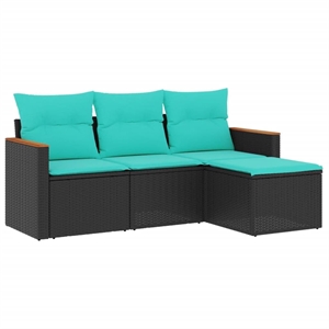 vidaXL 4 Piece Poly Rattan Sofa Set in Black/Blue