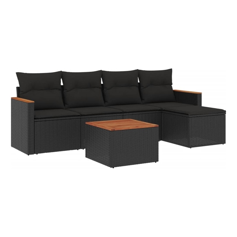 vidaXL Solid Acacia Wood Sofa Set in Black