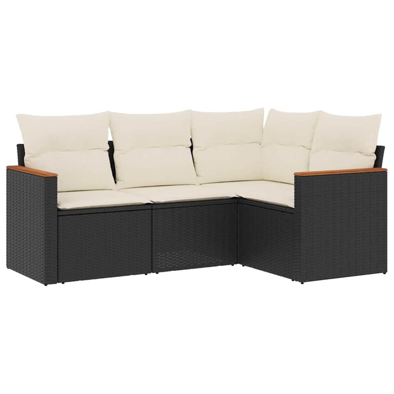 vidaXL 4 Piece Poly Rattan Sofa Set in Black/White/Cream