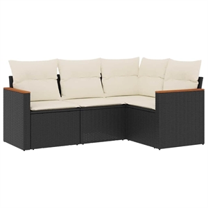 vidaXL 4 Piece Poly Rattan Sofa Set in Black/White/Cream