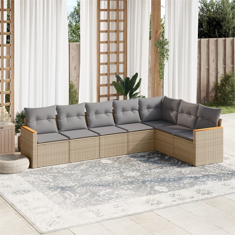 vidaXL 7 Piece Steel Sofa Set in Gray/Beige