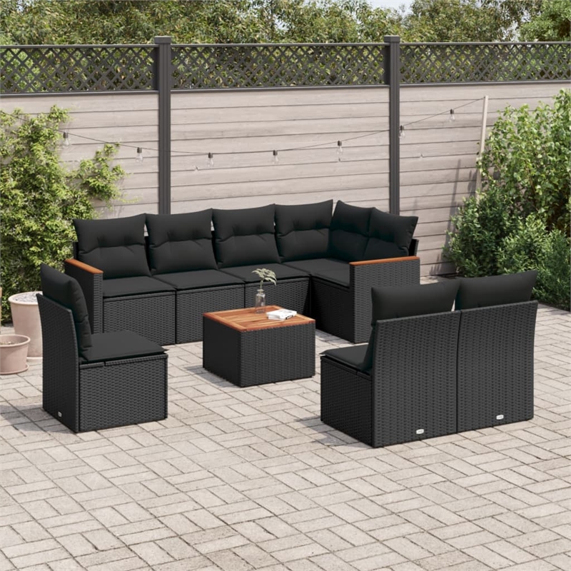 vidaXL 9 Piece Solid Acacia Wood Sofa Set in Black