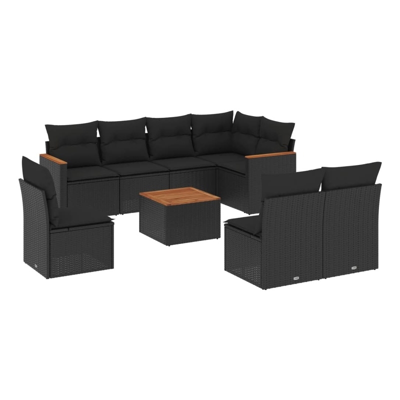 vidaXL 9 Piece Solid Acacia Wood Sofa Set in Black