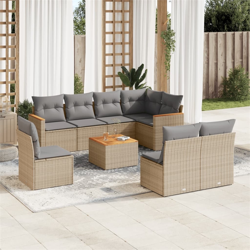 vidaXL Solid Acacia Wood Large Sofa Set in Beige