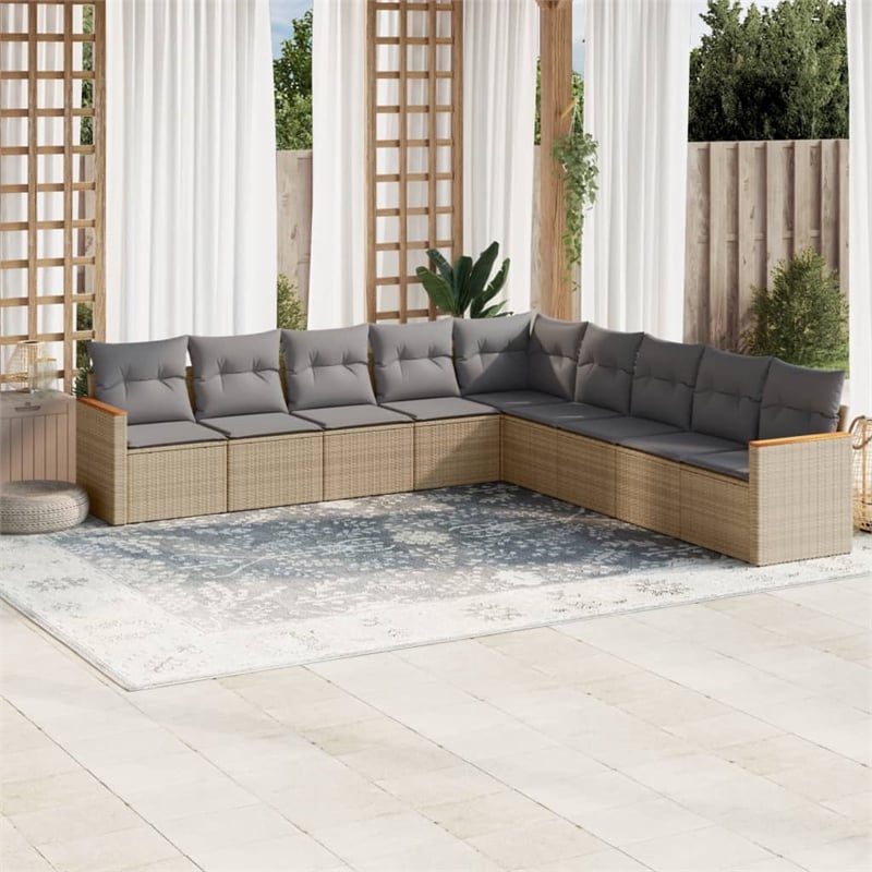 vidaXL 9 Piece Poly Rattan Sofa Set in Gray/Beige