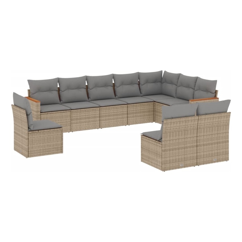 vidaXL 10 Piece Poly Rattan Sofa Set in Gray/Beige