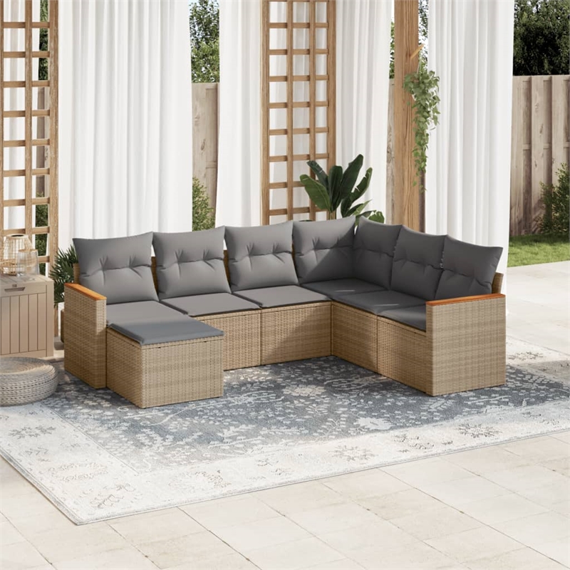 vidaXL 7 Piece Solid Acacia Wood Sofa Set in Gray/Beige