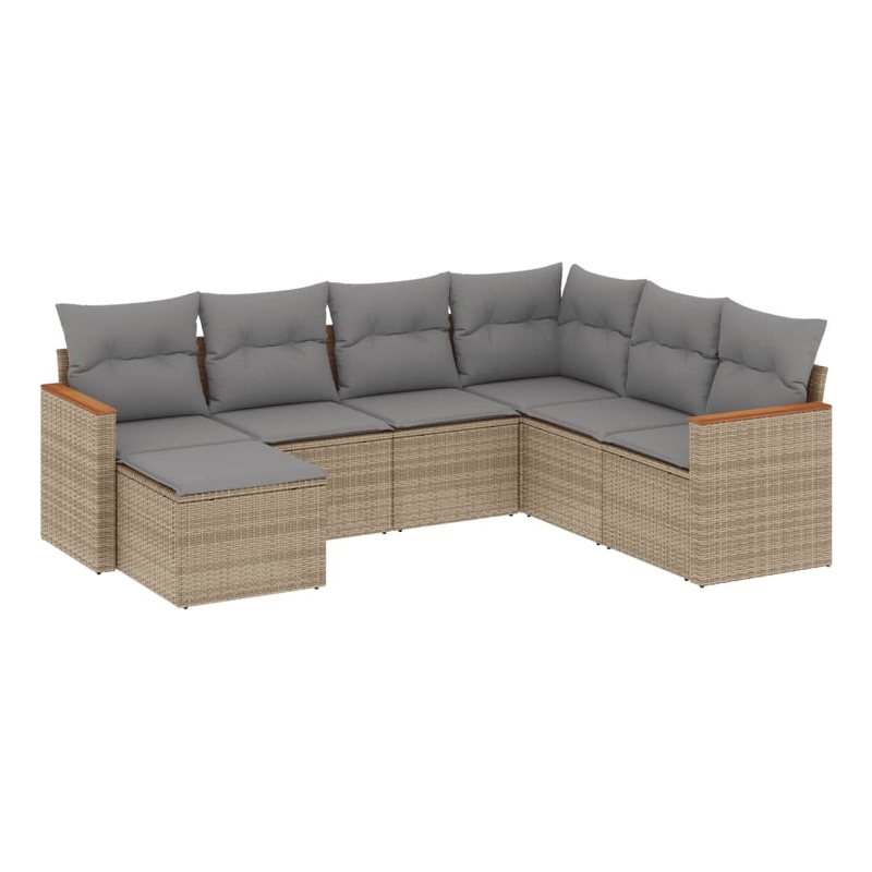 vidaXL 7 Piece Solid Acacia Wood Sofa Set in Gray/Beige