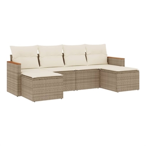 vidaXL 6 Piece Poly Rattan Sofa Set in White/Cream/Beige