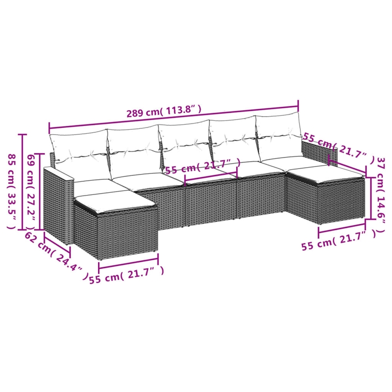 vidaXL 7 Piece Steel Sofa Set in White/Cream/Beige