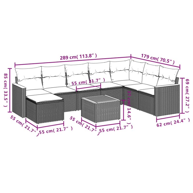 vidaXL 9 Piece Solid Acacia Wood Sofa Set in Black