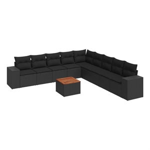vidaXL 10 Piece Solid Acacia Wood Small Sofa Set in Black