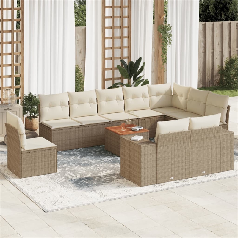 vidaXL Solid Acacia Wood Large Sofa Set w/ Removable Covers in Beige