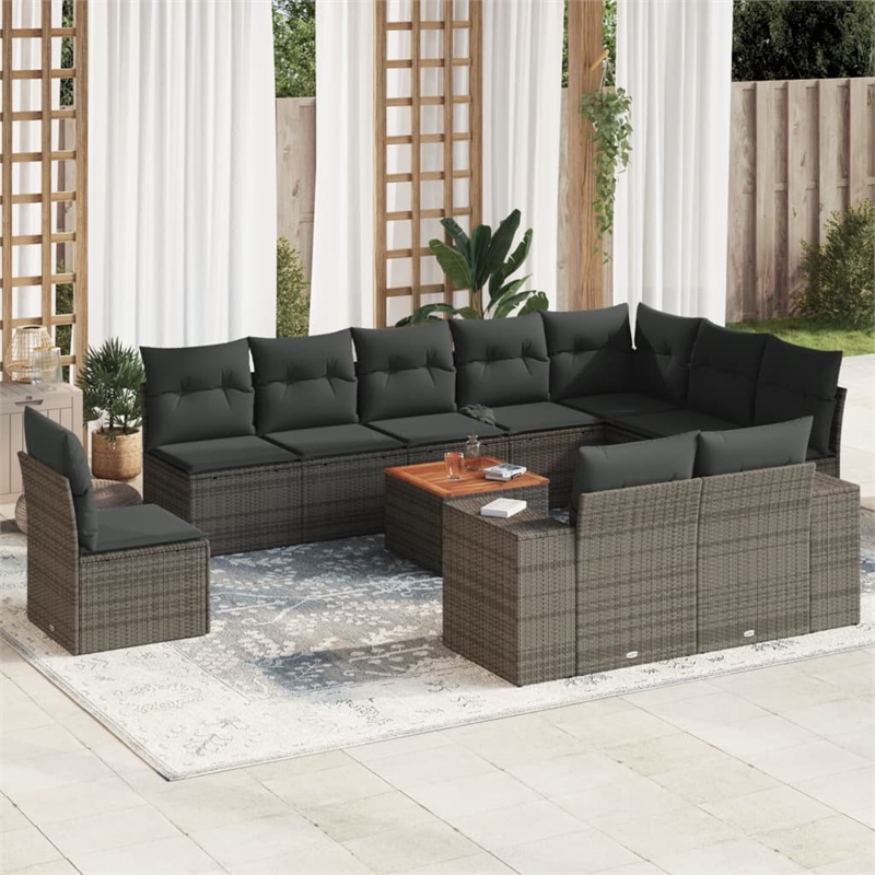 vidaXL 11 Piece Solid Acacia Wood Sofa Set in Gray