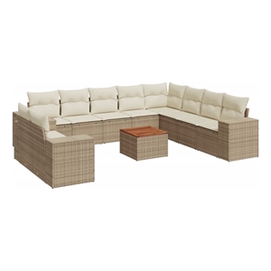 vidaXL 11 Piece Solid Acacia Wood Sofa Set in Beige