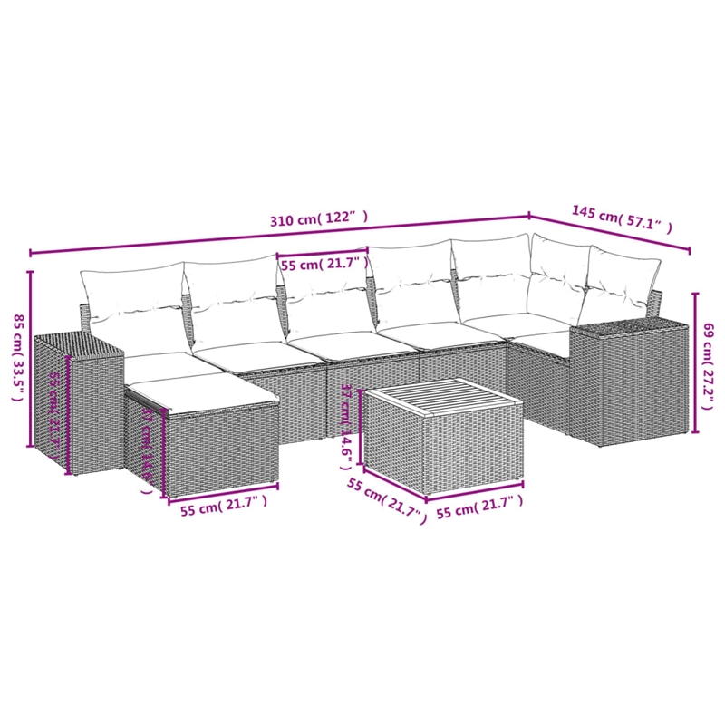 vidaXL 8 Piece Sofa Set in Gray/Beige